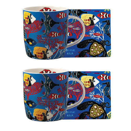 2x Maxwell & Williams Melanie Hava Uoouoo 370ml Mug & Coaster - Great Barrier Reef