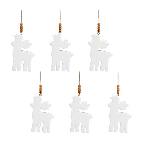 6PK LVD Hanging Reindeer Wooden Ornament Decor 13cm White