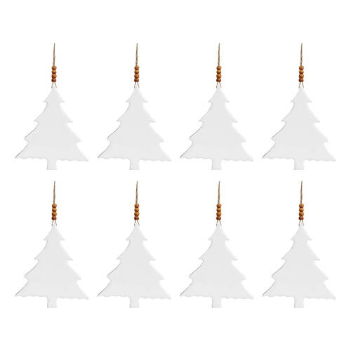8PK LVD Hanging Tree Wooden Ornament Home Decor White Large