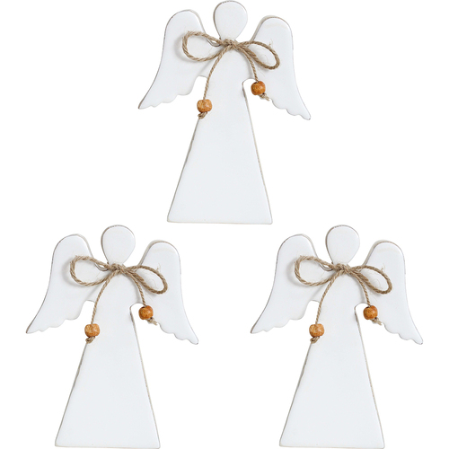 3PK LVD Wooden Ornament Medium Angel Seasonal Decorative Home Decor White