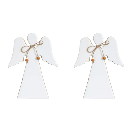 2PK LVD Wooden Ornament Large Angel Seasonal Decorative Home Decor White