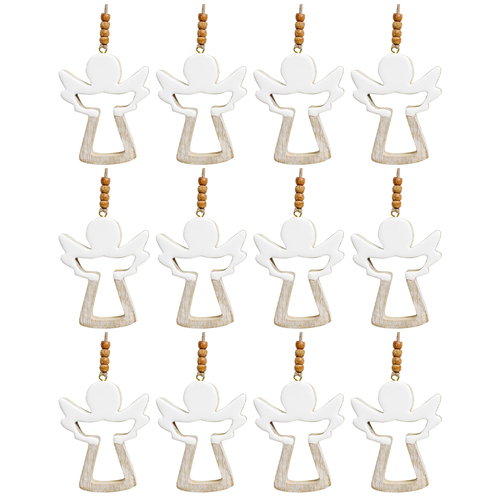 12PK LVD Wooden Ornament Open Angel Hanging Seasonal Decorative Home Decor Asst