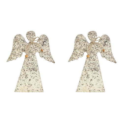 2PK LVD Wooden Ornament Large Angel Seasonal Decorative Home Decor Champagne