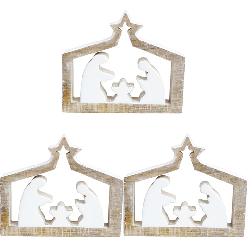 3PK LVD Wooden Ornament Nativity Scene Medium Seasonal Decorative Home Decor