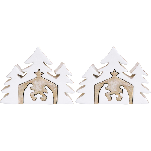 2PK LVD Wooden Ornament Nativity Scene Medium Seasonal Decorative Home Decor