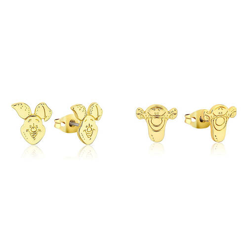 2pc Couture Kingdom Disney Winnie The Pooh Piglet & Tigger Stud Earrings Gold