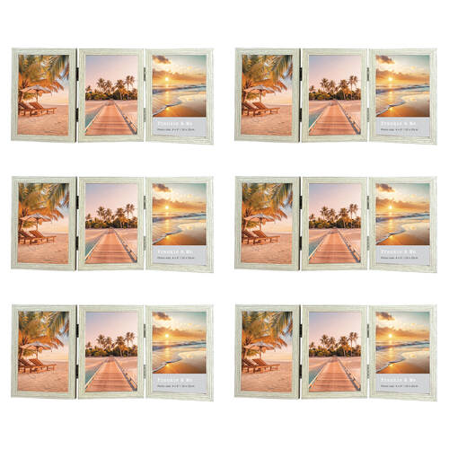 6PK Frankie & Me Hinged 4x6'' Triple Picture Frame Home/Office Photo Decor Oak