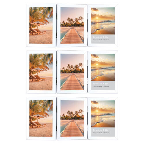 3PK Frankie & Me Hinged 4x6'' Triple Picture Frame Home/Office Photo Decor White