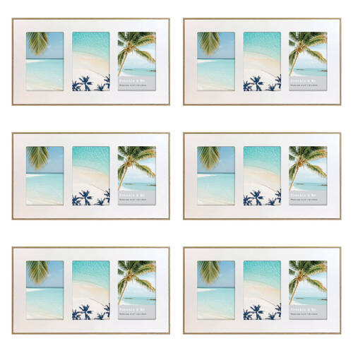 6PK Frankie & Me Wooden Radial Triple Picture Frame Home/Office Decor 37.5cm White