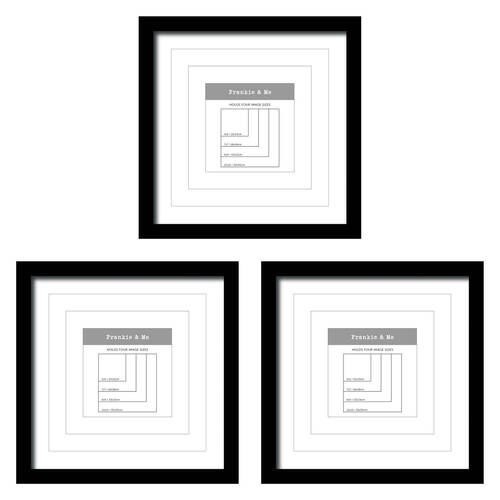 3PK Frankie & Me Window Wooden Multi-Mat Square Photo Frame Home Decor 32.5cm Black