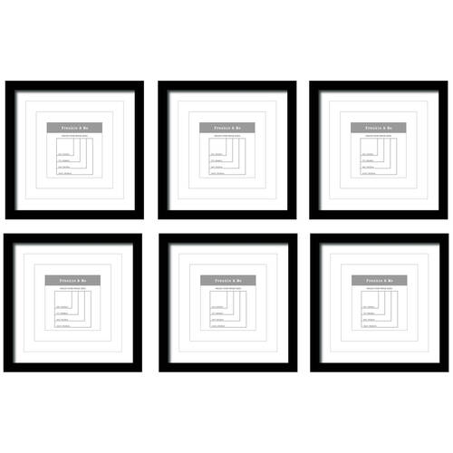 6PK Frankie & Me Window Wooden Multi-Mat Square Photo Frame Home Decor 32.5cm Black