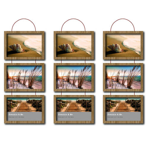 3PK Frankie & Me Wooden Triple Hanging 4x6'' Picture Frame Home/Office Decor Oak