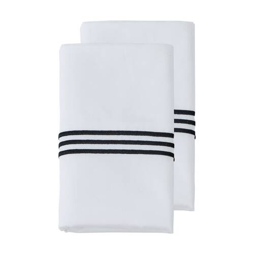 2pc Grosvenor House 500TC Hotel Embroidered Standard Pillowcases White W/ Black