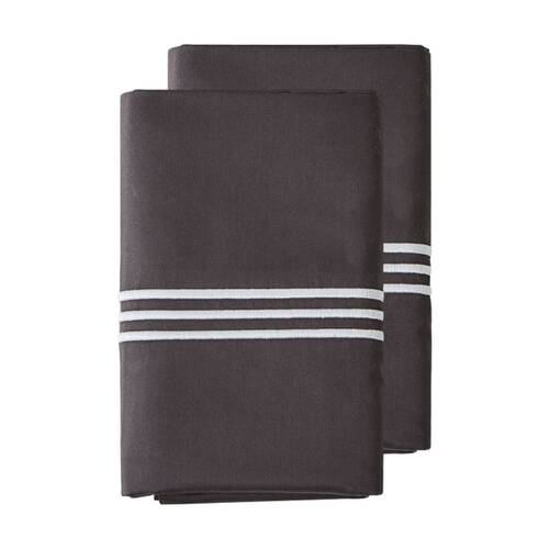 2pc Grosvenor House 500TC Hotel Embroidered Standard Pillowcase Charcoal & White