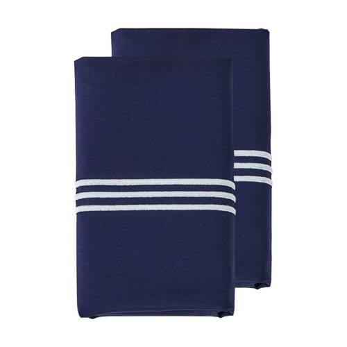 2pc Grosvenor House 500TC Hotel Embroidered Standard Pillowcases Navy W/ White