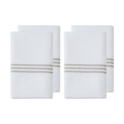 2x 2pc Grosvenor House 500TC Hotel Embroidered Standard Pillowcase White & Taupe