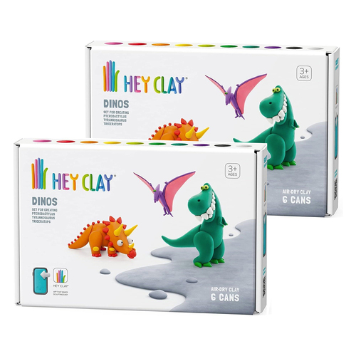 2PK Hey Clay Dinosaurs Medium Set 6 Cans Kids/Childrens Creative Set 6-36m
