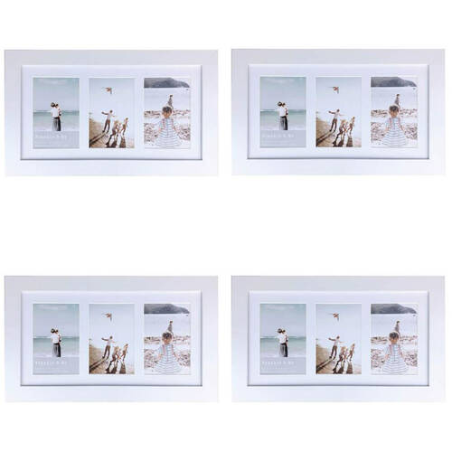 4PK Frankie & Me Wooden Collage 4x6'' Triple Picture Frame Home/Office Decor White