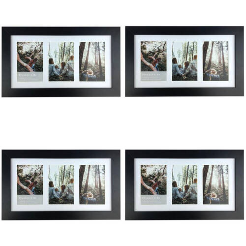4PK Frankie & Me Wooden Collage 4x6'' Triple Picture Frame Home/Office Decor Black