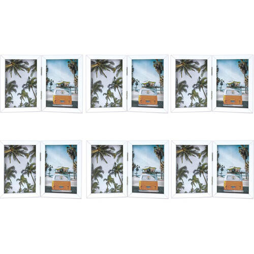 6PK Frankie & Me Hinged 4x6'' Double Picture Frame Home/Office Photo Decor White