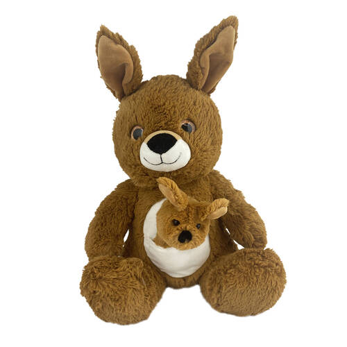 Momoko Parent Baby Kangaroo Animal Stuffed Doll Kids Soft Plush Toy 35cm Brown