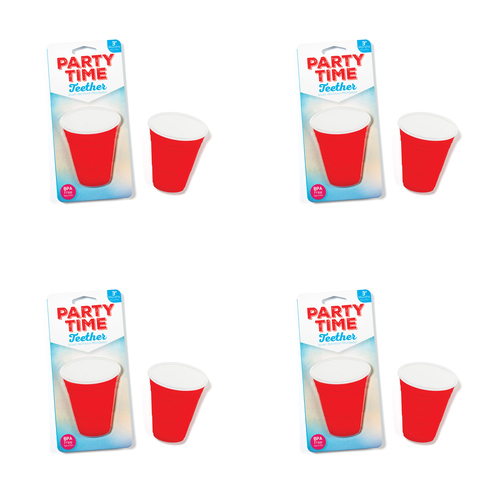 4PK Gamago Party Time Baby/Toddler Silicone Red Cup Teether 3m+