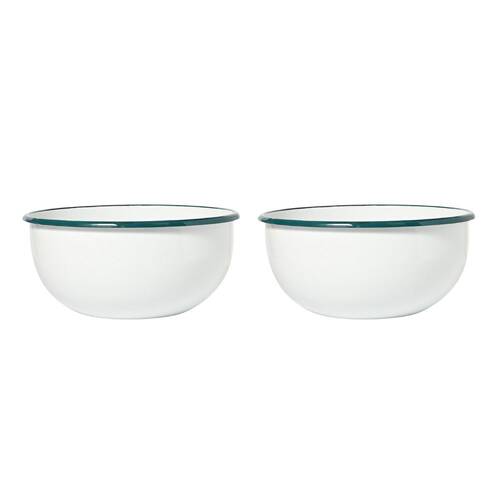 2PK St. Clare Enamel Mixing Bowl 22cm Cooking Baking Round White