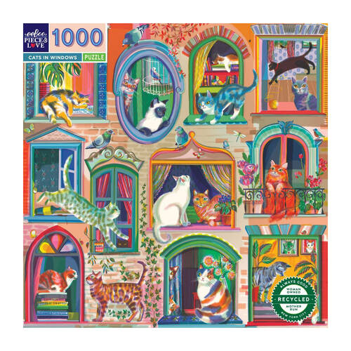 1000pc eeBoo Jigsaw Puzzle Game Cats in Window 14+