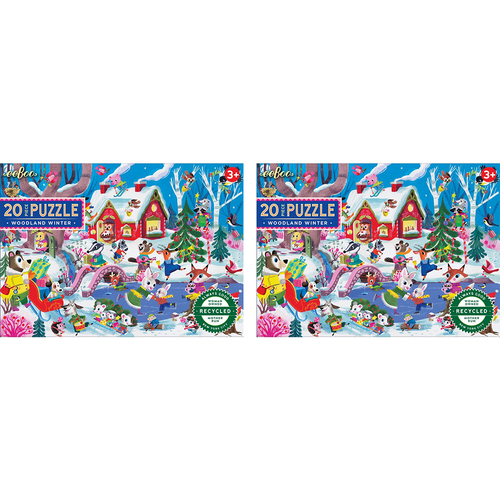 2x 20pc eeBoo Jigsaw Puzzle 28x38cm Woodland Winter 3+
