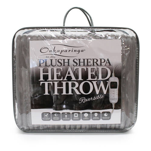 Onkaparinga Sherpa Plush Heated Throw/Electric Blanket w/LED Heat Control Grey
