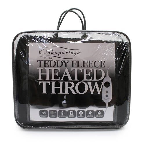 Onkaparinga Teddy Fleece Heated Throw/Electric Blanket w/LED Heat Ctrl Charcoal