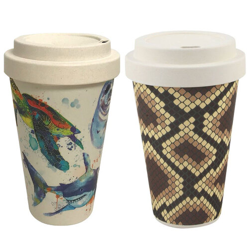 2pc Keycraft Bamboo Travel Mug - Sea Life & Snake Skin