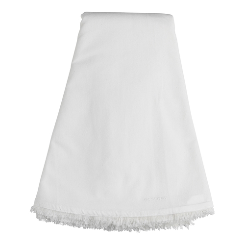 Ecology Cotton Fray Dining Round Tablecloth Napkin 180cm White