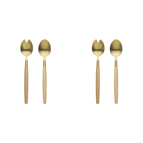 2x 2pc Ecology Rubberwood & Stainless Steel Alto Salad Server Set Gold 27.5cm