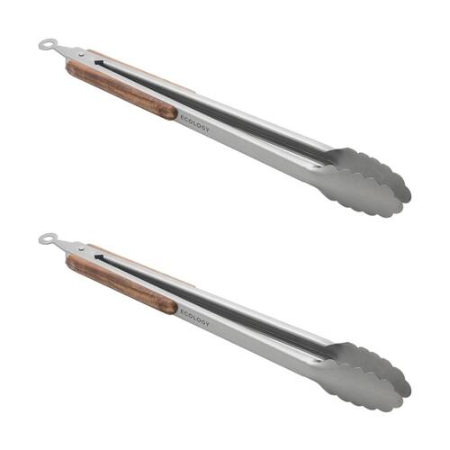 2PK Ecology Provisions Tongs Acacia/Stainless Steel 36cm Natural