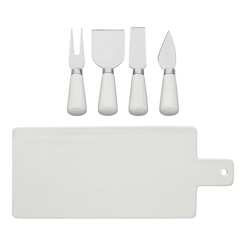 5pc Ecology Origin 13cm Cheese Knives w/ Board Set - White