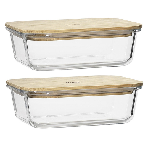 2PK Ecology Norish 22x16cm Rectangle Storage Container w/ Bamboo Lid - Clear