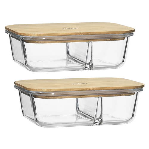 2PK Ecology Nourish 2-Compartment 20cm Glass Food Container w/ Bamboo Lid