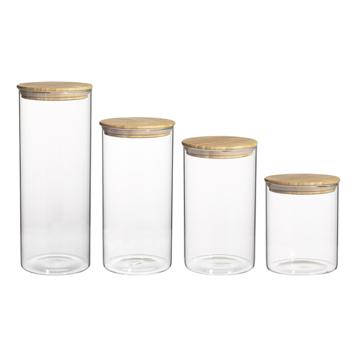 4pc Ecology Pantry Round Glass Canisters w/ Bamboo Lid