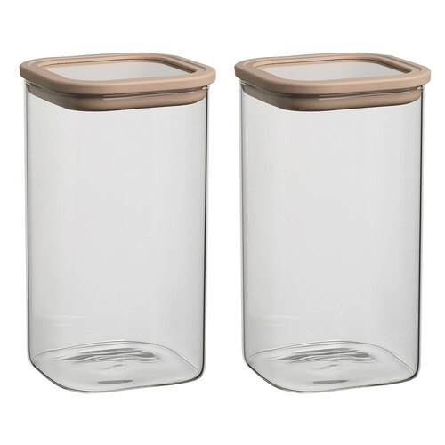 2PK Ecology Store Square 1.5L/19cm Glass Canister w/ Lid - Clear