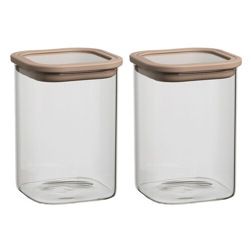 2PK Ecology Store Square 1.1L/15cm Glass Canister w/ Lid - Clear