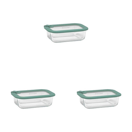 3PK Ecology Store Rectangle Glass Food Container 640ml - Eucalyptus