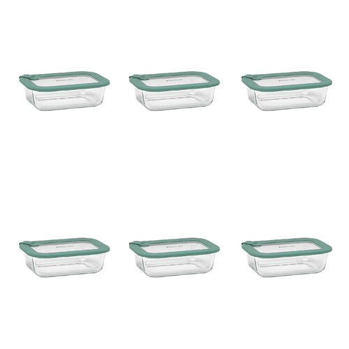 6PK Ecology Store Rectangle Glass Food Container 640ml - Eucalyptus