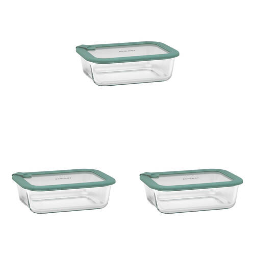3PK Ecology Store Rectangle Glass Food Container 1050ml - Eucalyptus