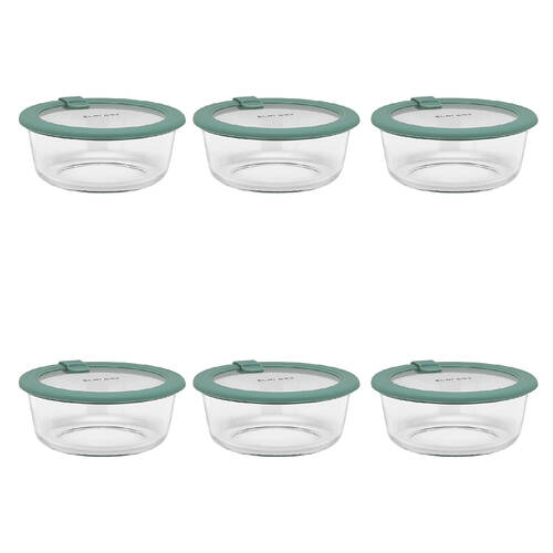 6PK Ecology Store Round Glass Food Container 650ml - Eucalyptus