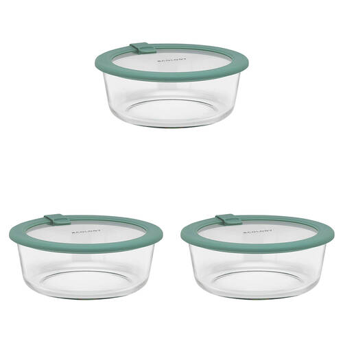 3PK Ecology Store Round Glass Food Container 950ml - Eucalyptus