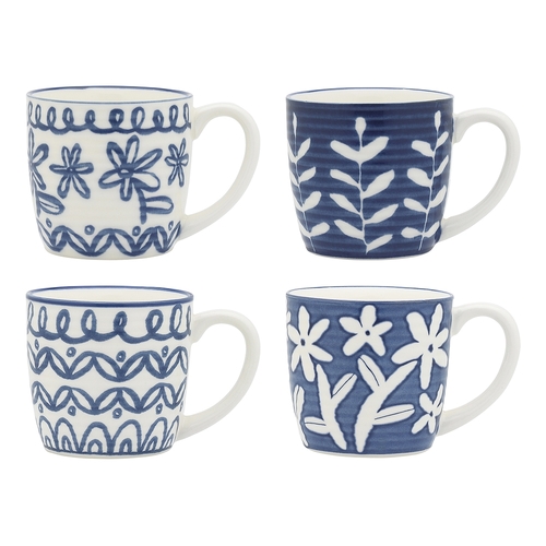 4pc Ecology Lucille Stoneware Drinking Tea/Coffee Mugs 280ml Blue/White