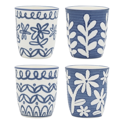 4pc Ecology Lucille Stoneware Latte/Drinking Cups Set 260ml Blue/White