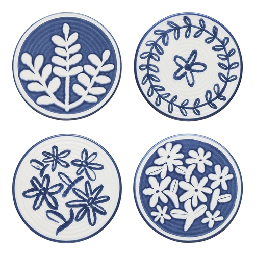 4pc Ecology Lucille Stoneware Drink Cup/Glass Coasters Blue/White 10x0.4cm