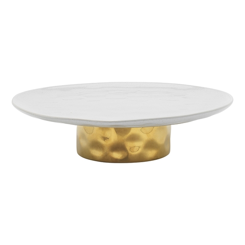 Ecology Speckle Stoneware Footed Cake Stand, Milk With Gold Base 32x8cm